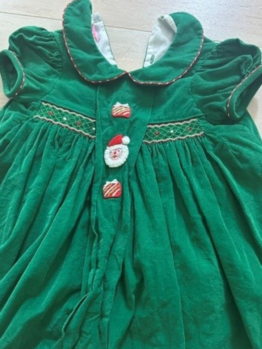 Claire & Charlie Green Velvet Smocked Christmas Dress — 2T